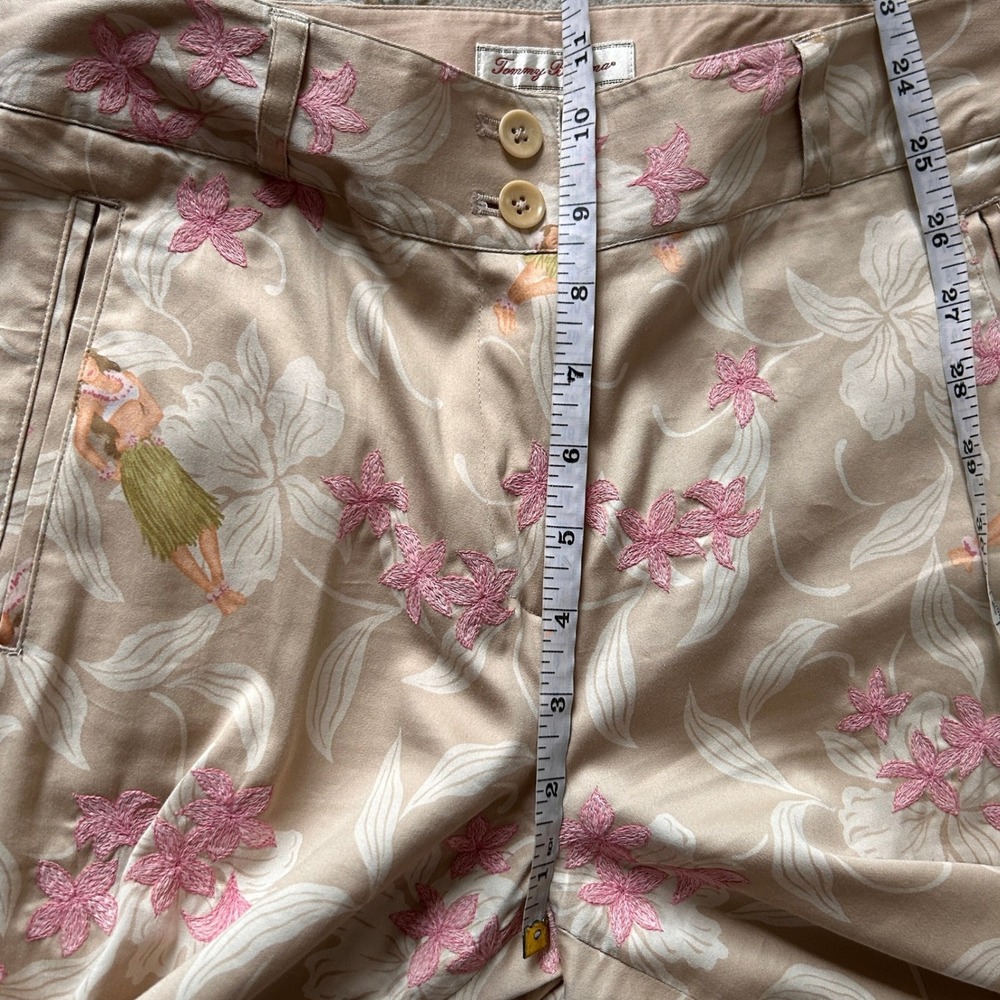 Tommy Bahama Womens Embroidered Cropped Cotton Silk Blend Hula Print Pants - 4 - Picture 3 of 5